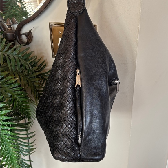 Patricia Nash Black Leather Braided Stitch Marcellina Hobo Bag Tassel Purse - Picture 8 of 16